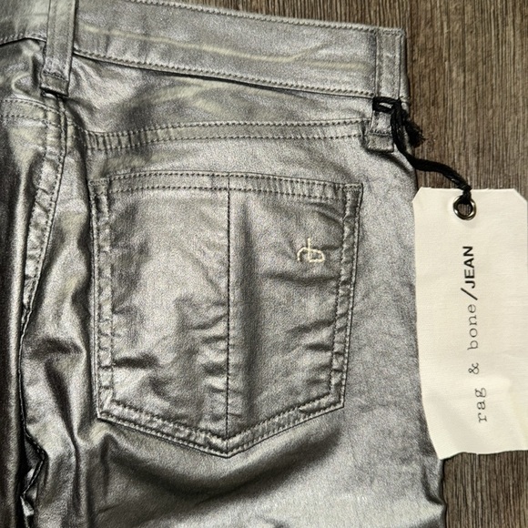 Rag & Bone Leggings Skinny Jeans Pewter Metallic - Picture 7 of 12